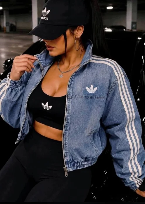 Campera Jean  Dama Tres Tiras Bomber Adi Das