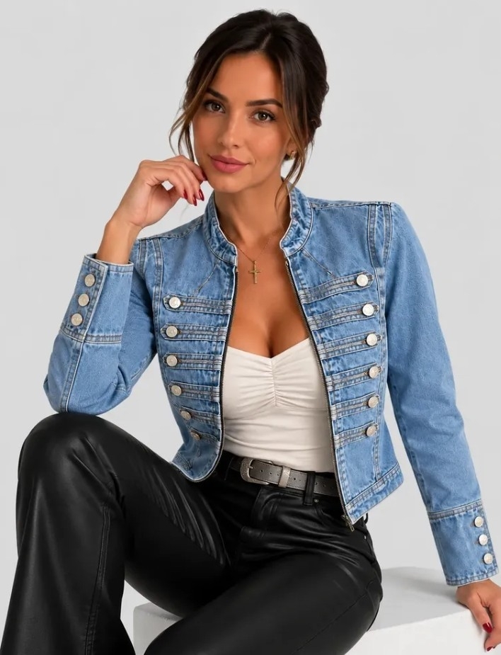 Campera Napoleón Jean Dama Chamarra Rígido - Imagen 6