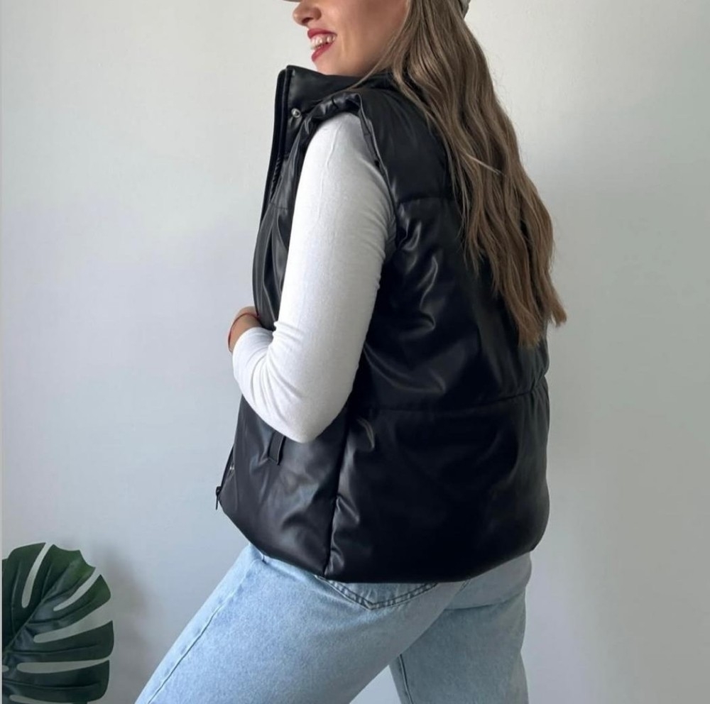 Chaleco Engomado Puffer Dama Negro - Imagen 3