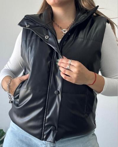 Chaleco Engomado Puffer Dama Negro