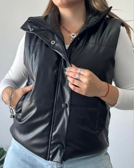 Chaleco Engomado Puffer Dama Negro