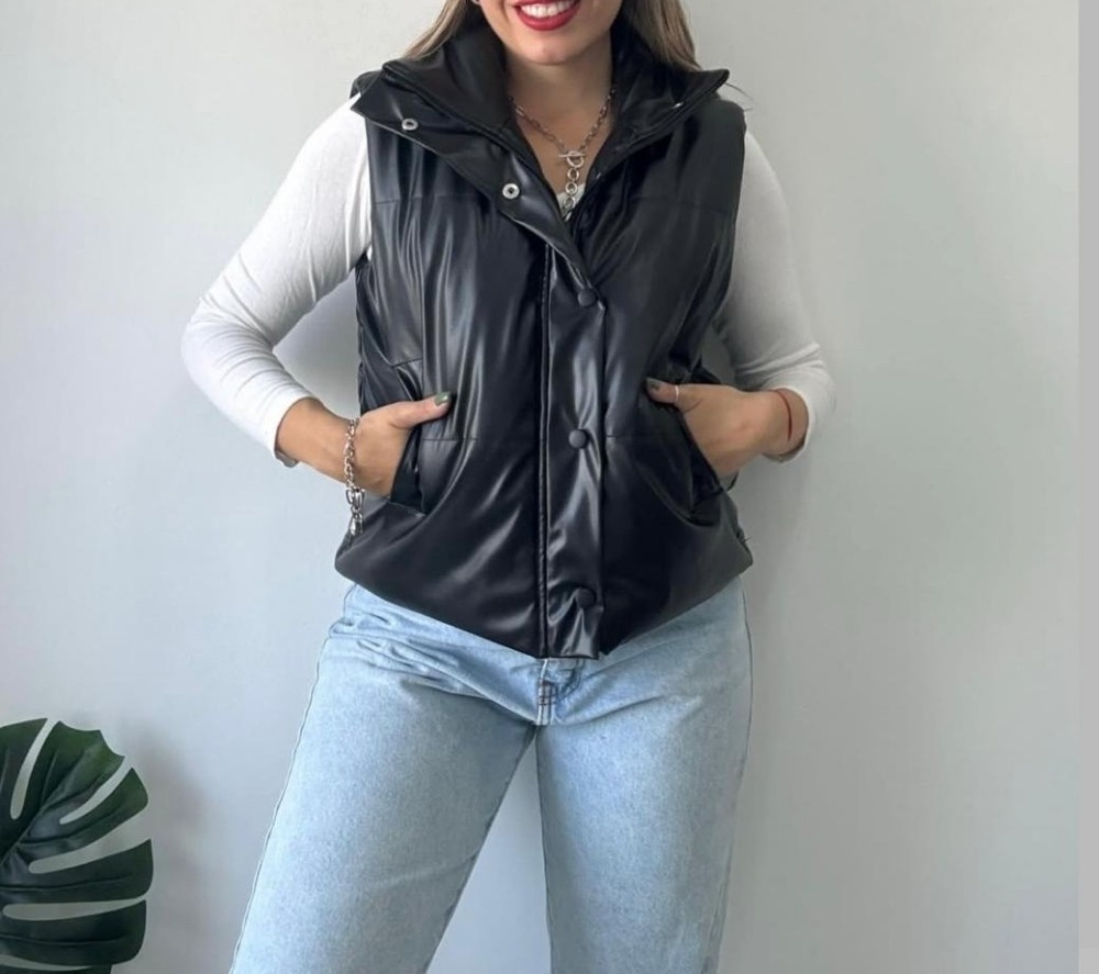 Chaleco Engomado Puffer Dama Negro - Imagen 4