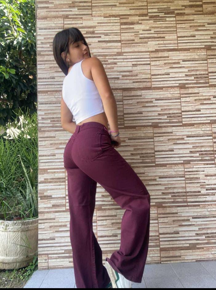 Jean Wide Leg Bordo Dama - Imagen 1