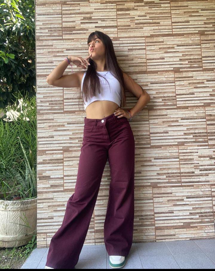 Jean Wide Leg Bordo Dama - Imagen 3