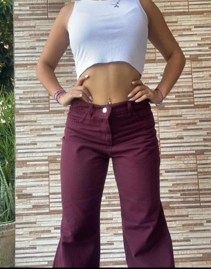 Jean Wide Leg Bordo Dama - Imagen 4