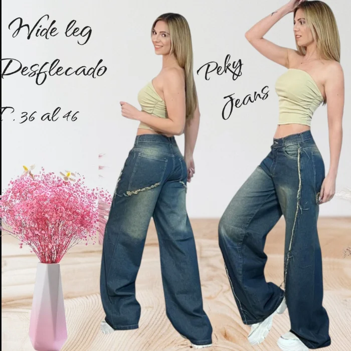 Jeans Wide Leg Desflecado