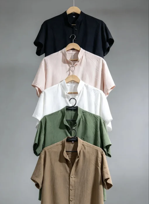 Camisa de Lino Cuello Mao Adulto. Talles Reales