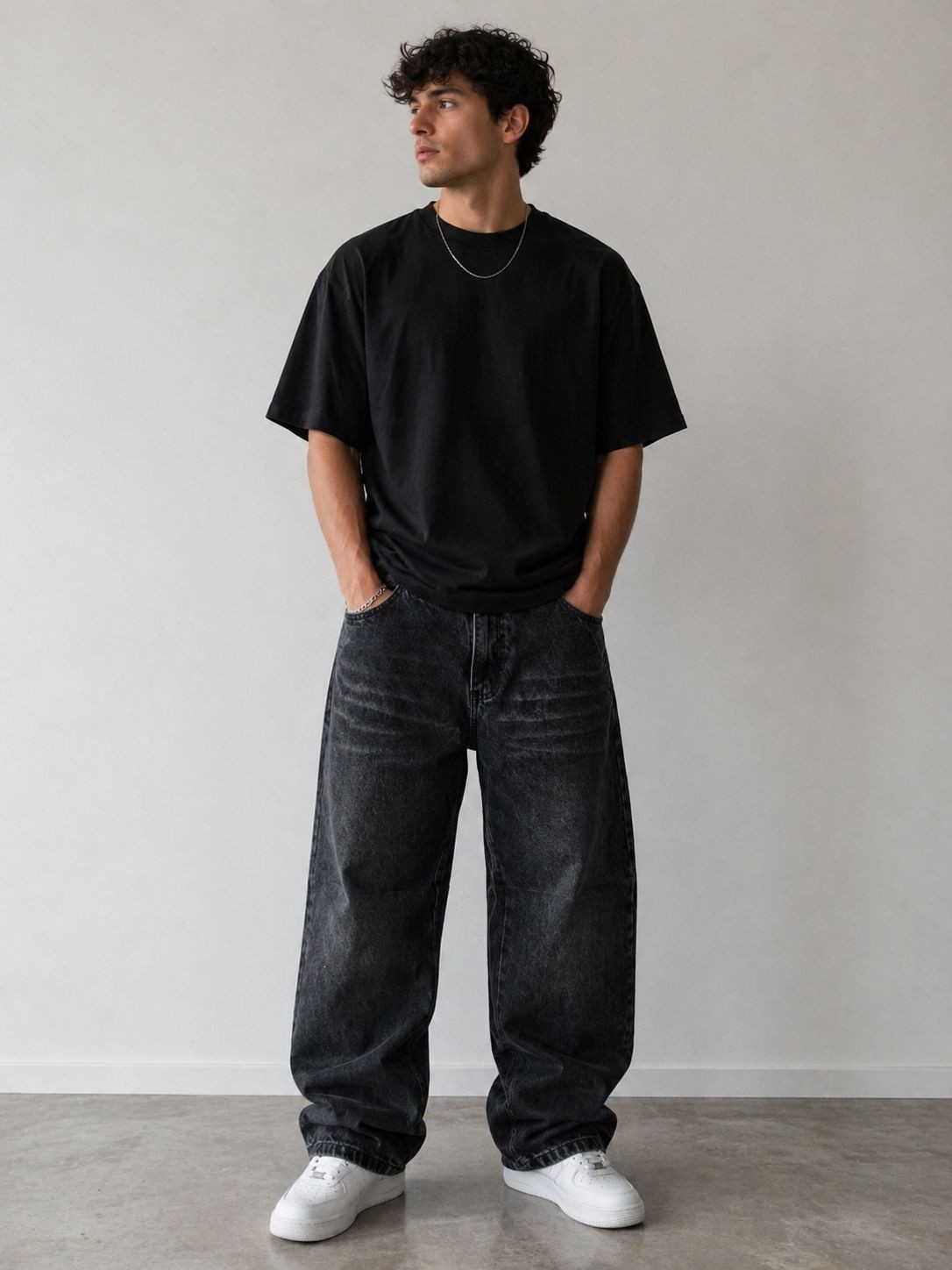 Jean Baggy Gris Bigote Hombre - Imagen 1