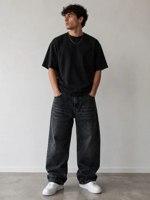 Jean Baggy Gris Bigote Hombre
