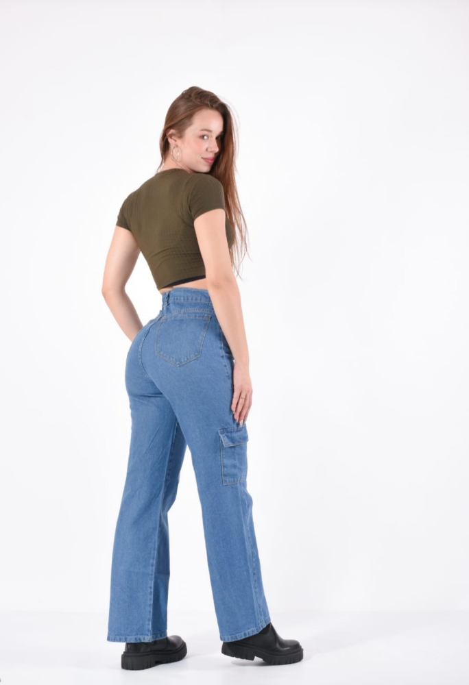 Jeans Wide " Cargo " Dama Celeste - Imagen 1