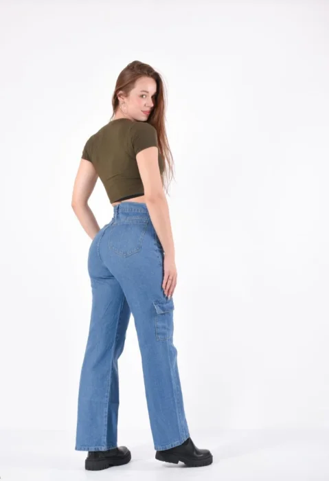 Jeans Wide " Cargo " Dama Celeste