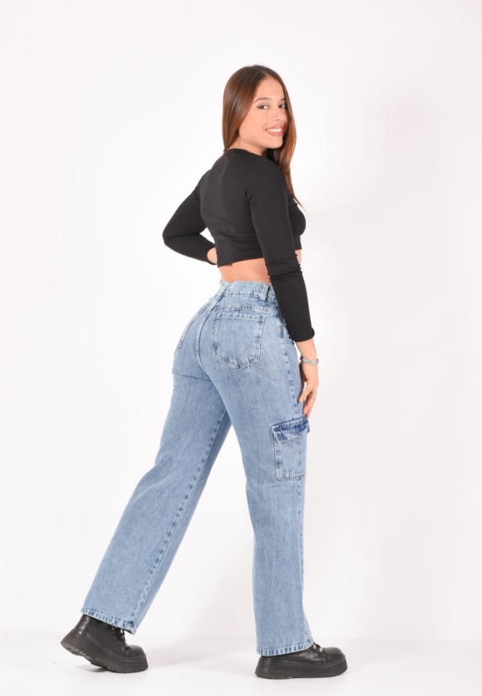 Jeans Wide " Cargo " Dama Nevado - Imagen 2