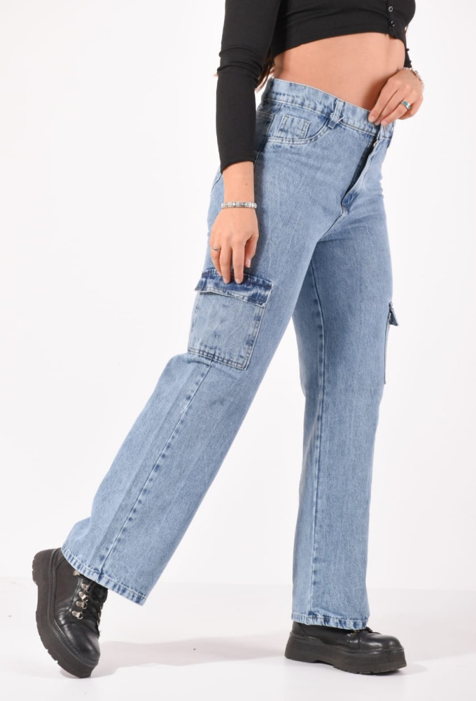 Jeans Wide " Cargo " Dama Nevado - Imagen 3