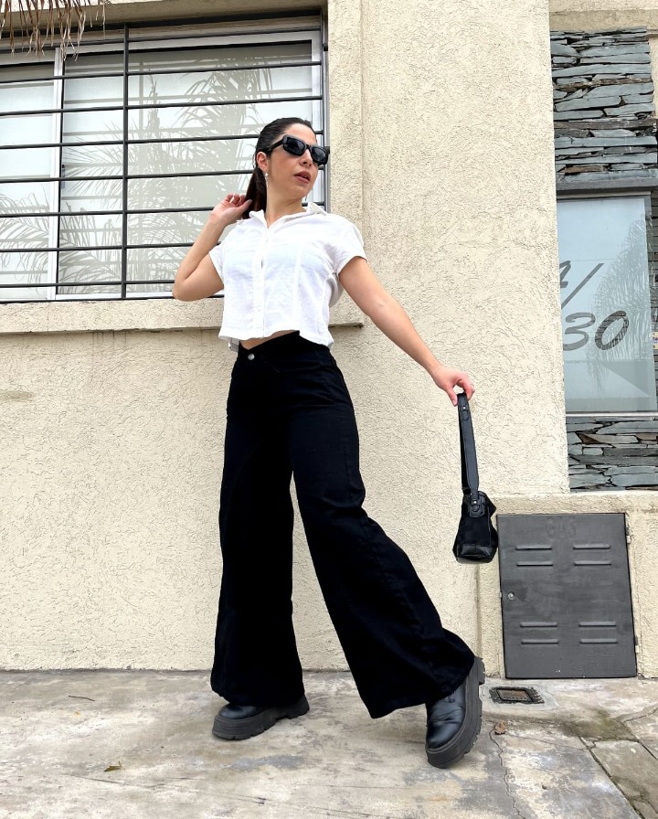 Maxi Palazzo Jean Negro Dama - Imagen 3