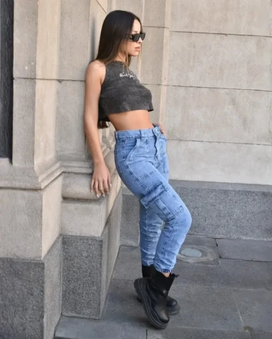 Jean Jogger Cargo Celeste Dama
