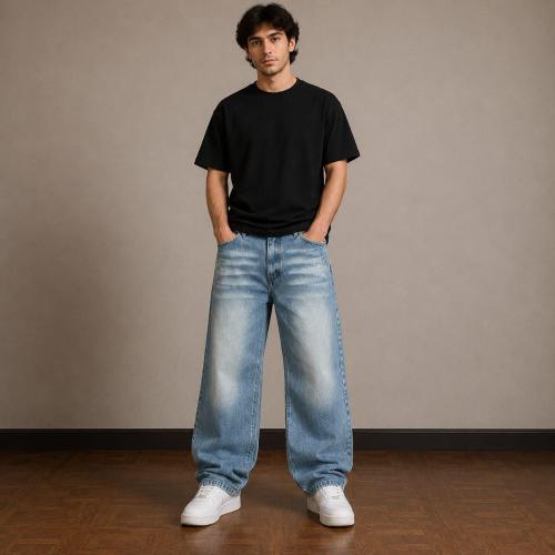 Jean Baggy Celeste Hombre Rígido Bigote