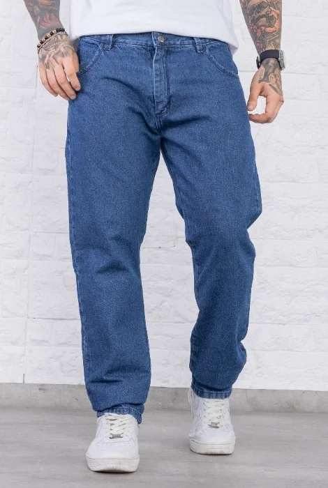 Jean Clásico Mom Recto Hombre Rígido Azul Nevado