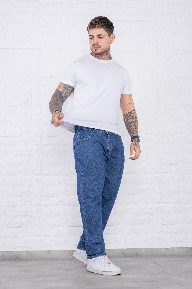 Jean Clásico Mom Recto Hombre Rígido Azul Nevado - Imagen 4