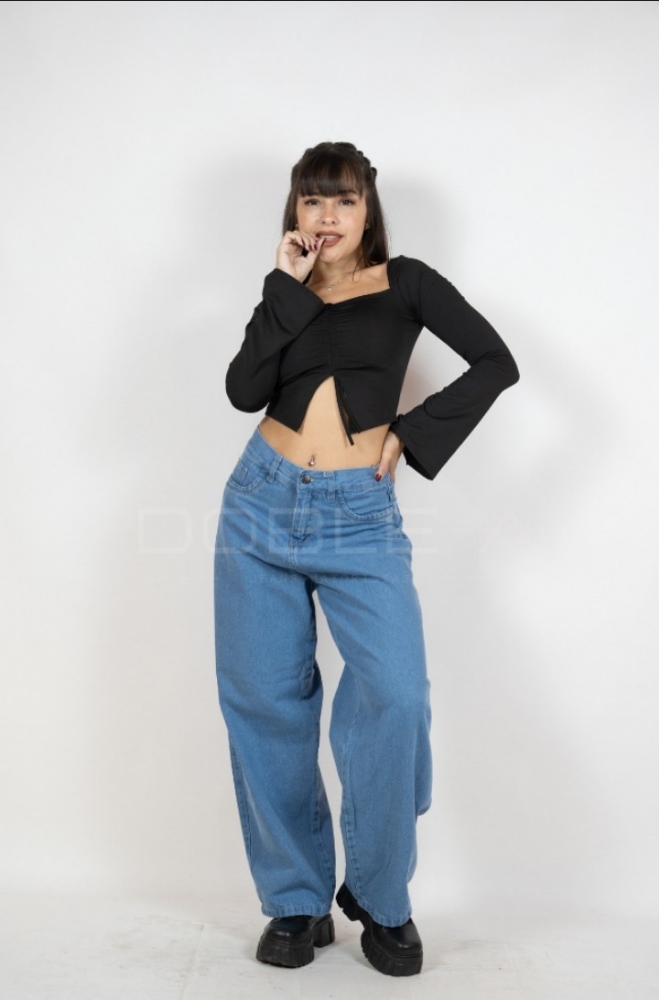 Baggy Jean Regulador Dama Celeste Rígido - Imagen 5