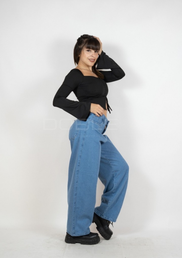 Baggy Jean Regulador Dama Celeste Rígido - Imagen 3