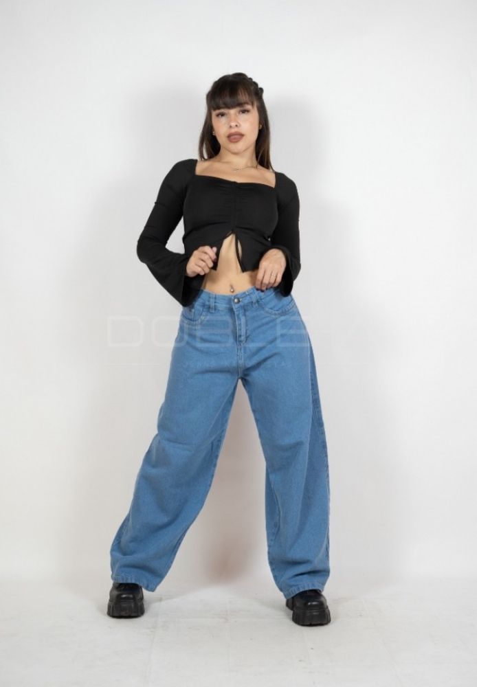 Baggy Jean Regulador Dama Celeste Rígido - Imagen 6