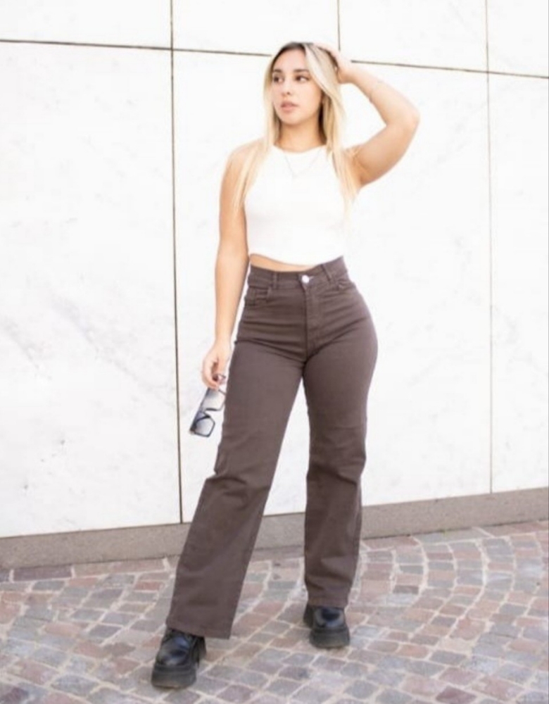 Jean Wide Leg Marron Claro Dama Rígido - Imagen 2