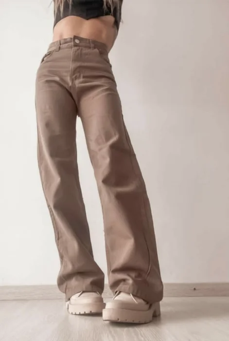Jean Wide Leg Marron Claro  Dama Rígido