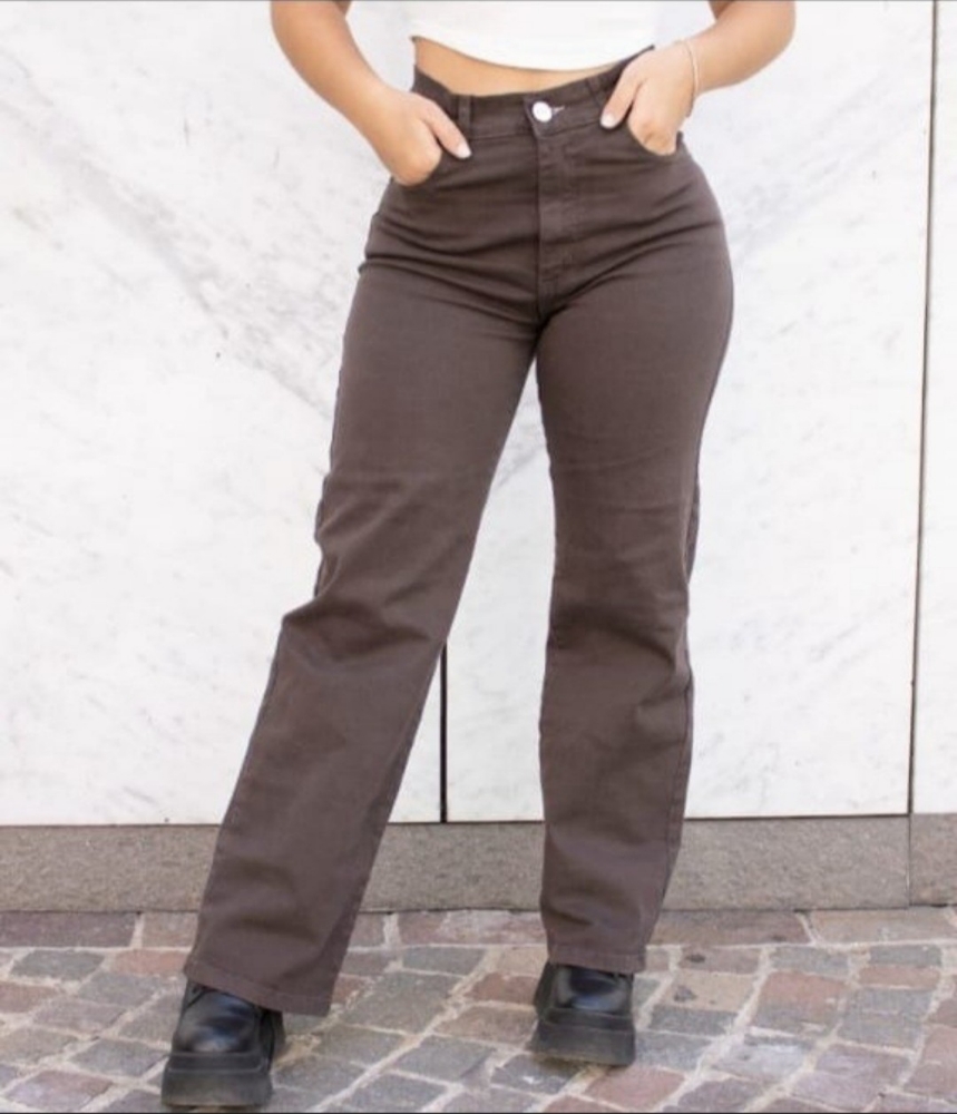 Jean Wide Leg Marron Claro Dama Rígido - Imagen 4