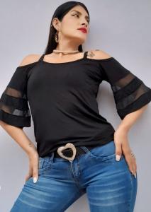 Art.5113 Remera con Manga 3/4 Evase Combinada