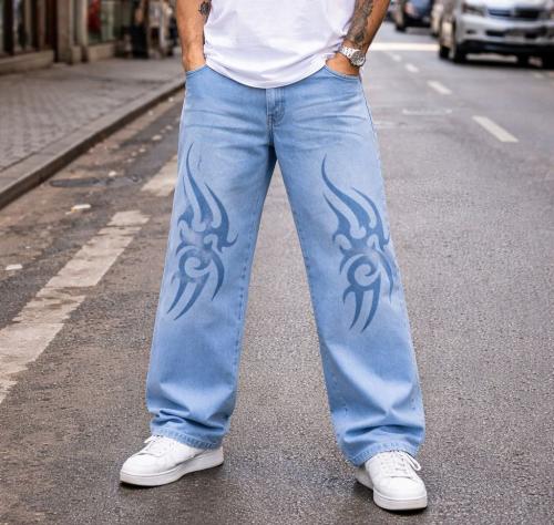 Jean Baggy Celeste Diseño Tribal Hombre - Miniatura 2