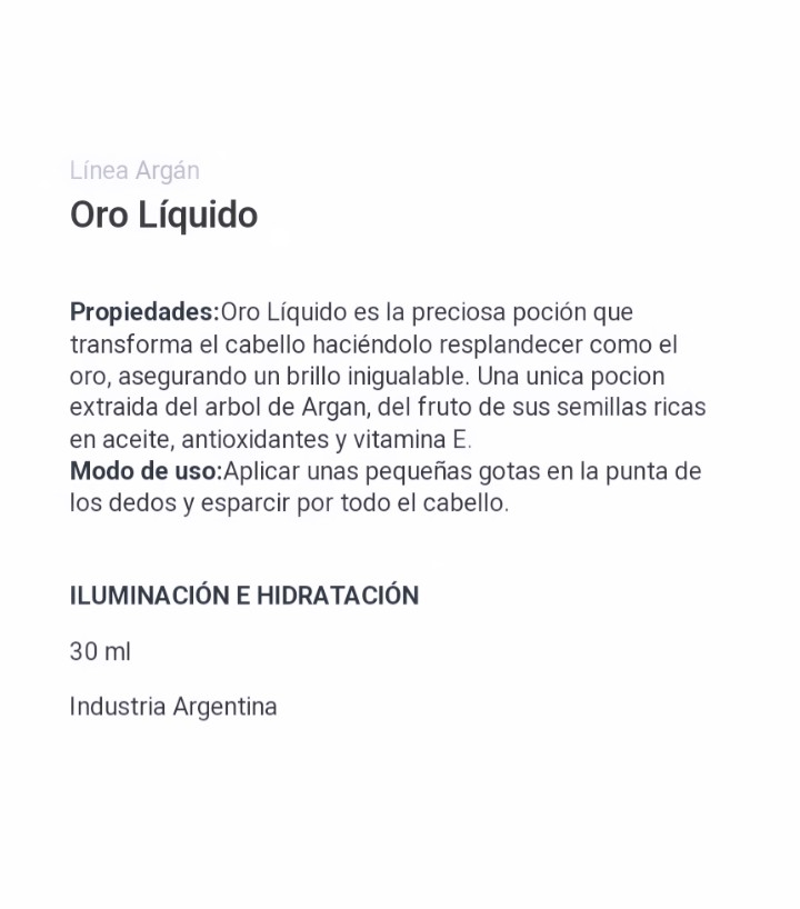 Ossono Oro Liquido Sérum Aceite de Argán Concentrado Nutrición Reparación Puntas 30ml - Imagen 3
