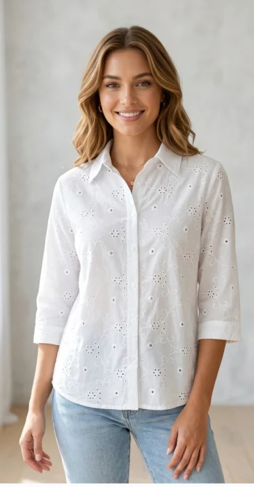 Camisa Broderi Manga 3/4