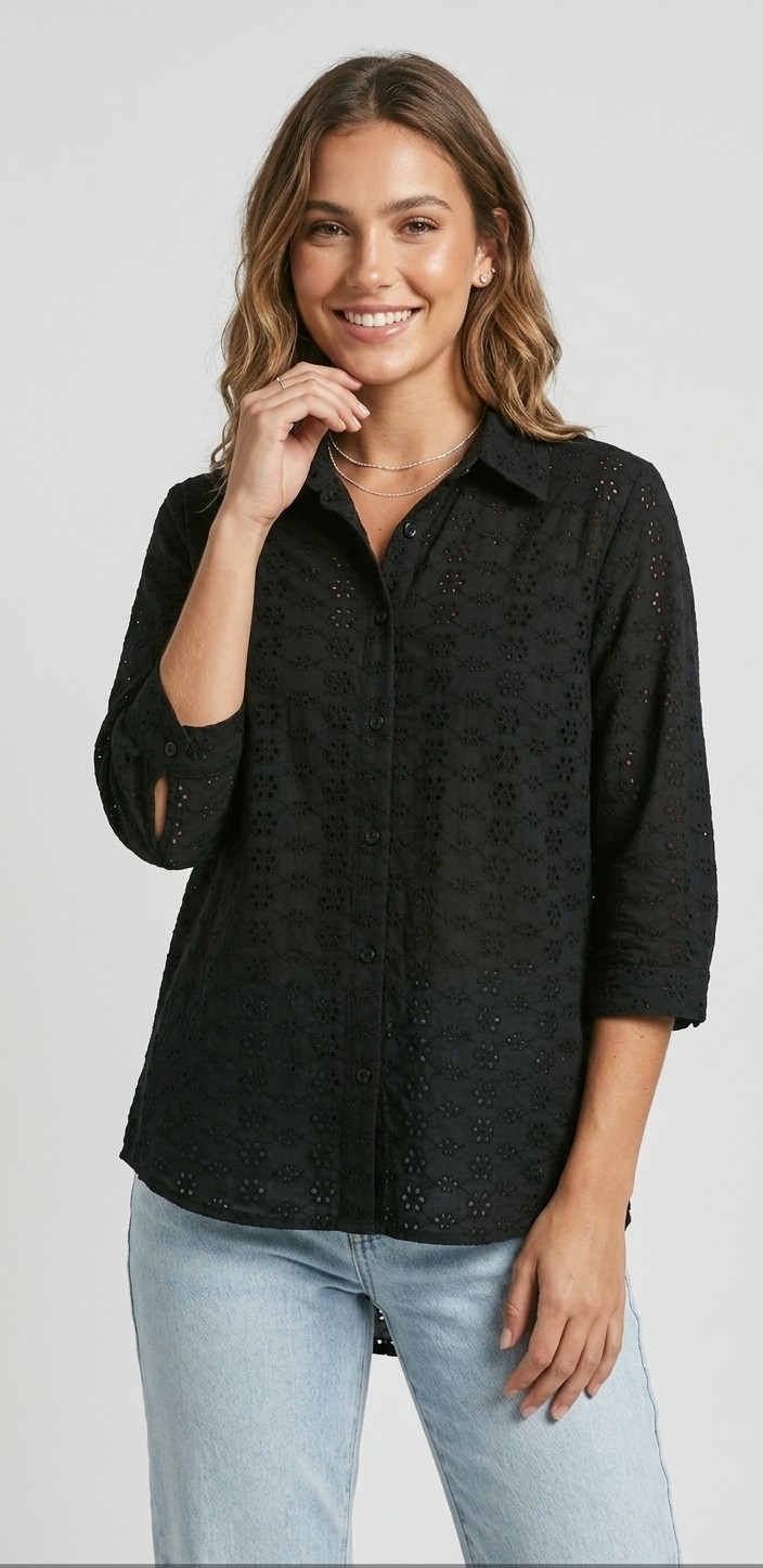 Camisa Broderi Manga 3/4 - Imagen 2