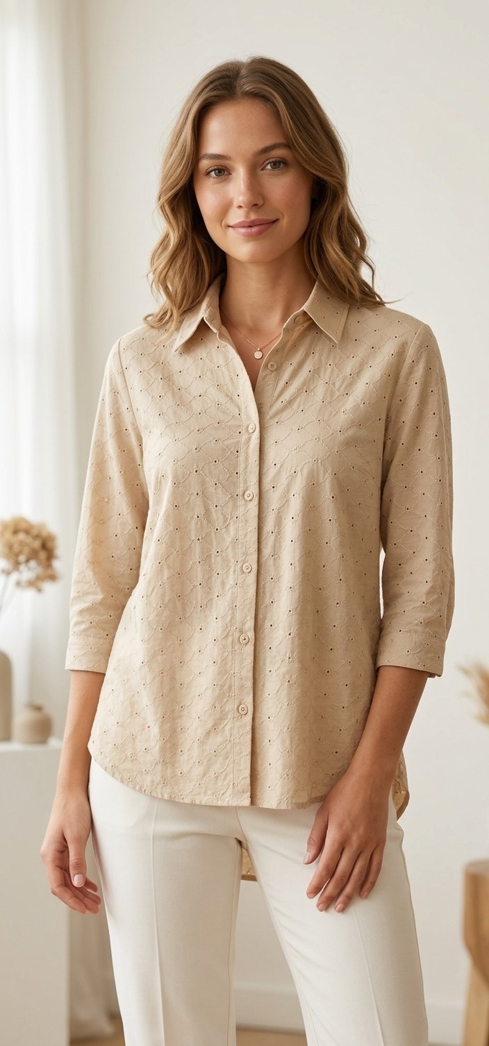 Camisa Broderi Manga 3/4 - Imagen 3