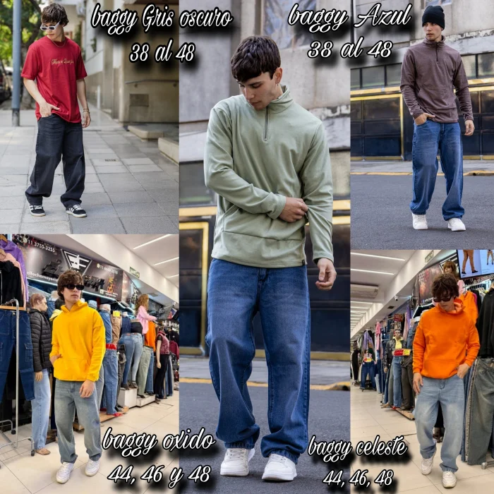 Baggy  Gris Oscuro  Celeste, Oxido y del 38 al 48 $ 21,000 X Curva $ 22,000 X Mayor