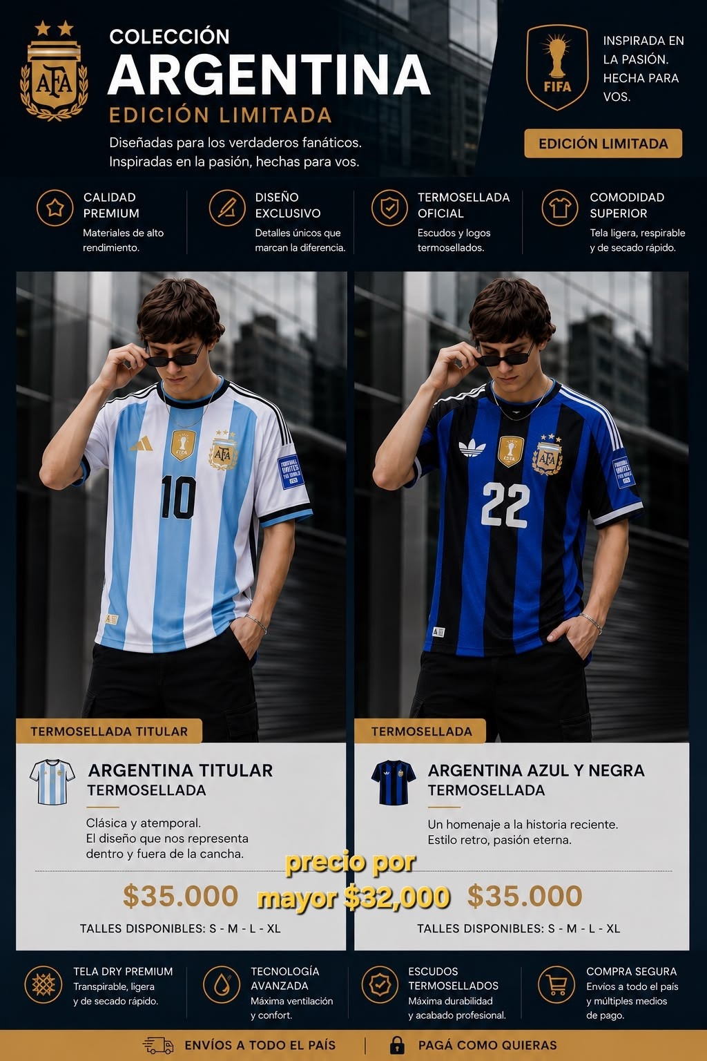 Camiseta 5g Premiun Afa Versión Jugador Pack de 10 a $32,000 C/u - Imagen 2