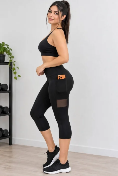 Capri con Bolsillos en Tela Microfibra Deportiva Lycra