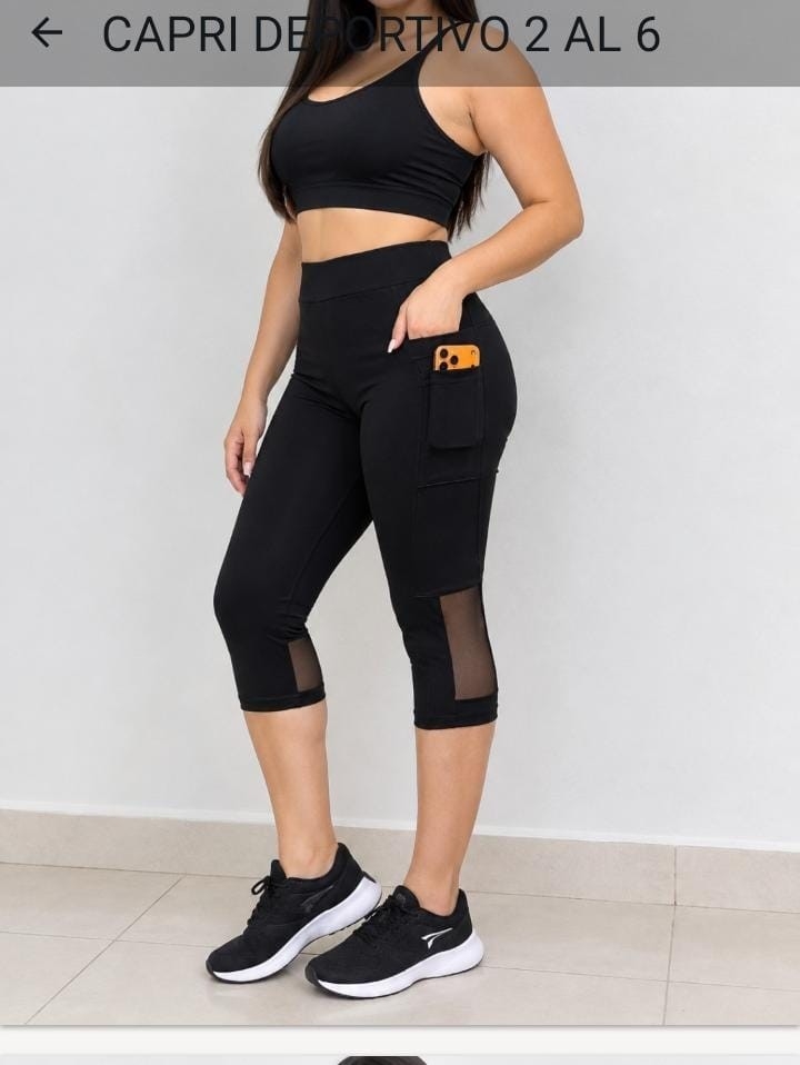 Capri con Bolsillos en Tela Microfibra Deportiva Lycra - Imagen 2