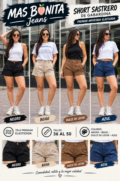 Short Sastrero D Gabardina Importada Premiun Elastizada X Curva $13,000 $14,000 X May