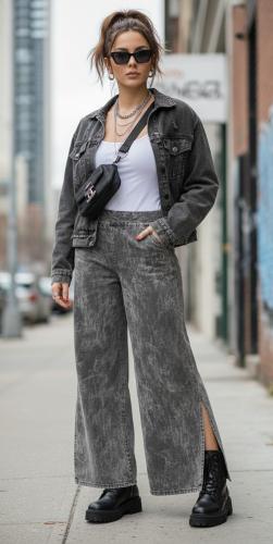 Maxi Palazzo de Jeans, con Bolsillo y Tajos
