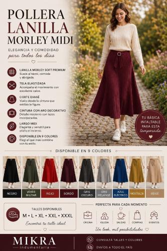Pollera Lanilla Morley Suave Corte Evase Larga - Miniatura 2