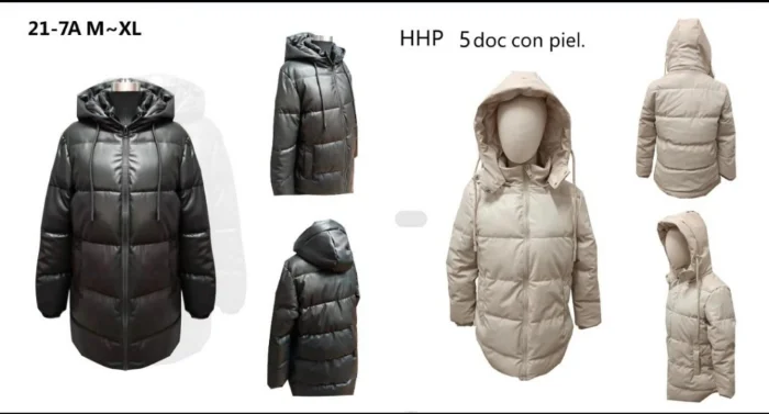 Campera Larga Engomada, Abrigada, Capucha Desmontable, Negro o Blanco