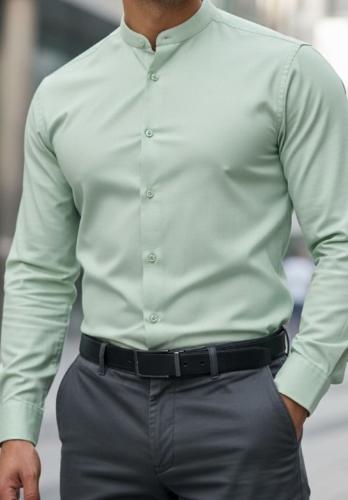 Camisa Cuello Mao Poplin