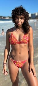 Bikini Triángulo Estampado con Base Less Regulable