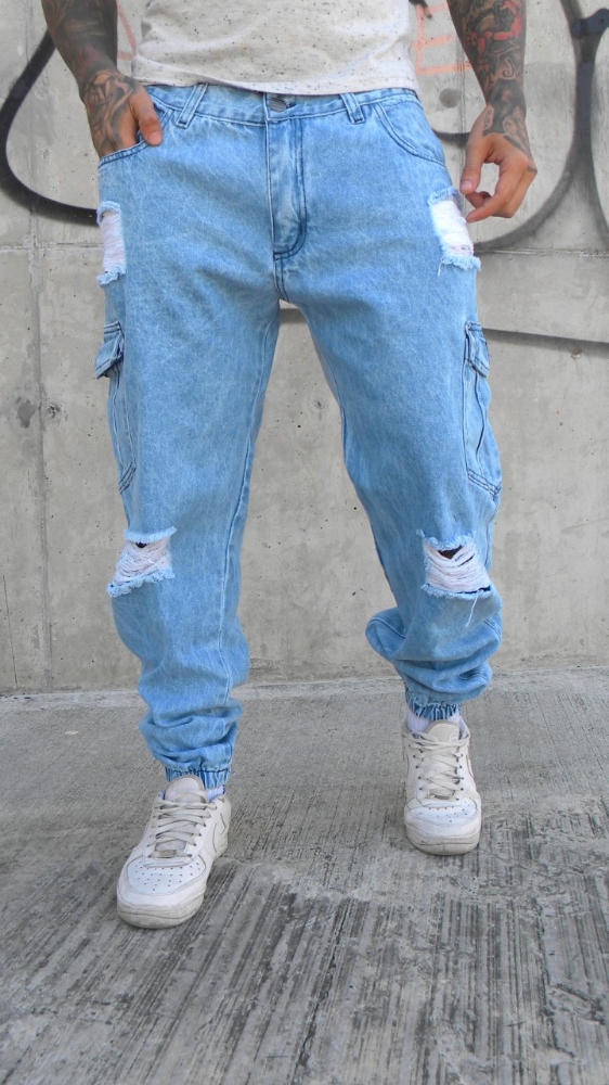 Pantalón Moom Jogger Cargo Celeste Azul Nevado Soft - Imagen 1