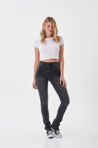 Jean Dama Semi Recto Elastizado Negro Gastado - Miniatura 2