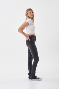 Jean Dama Semi Recto Elastizado Negro Gastado - Miniatura 3