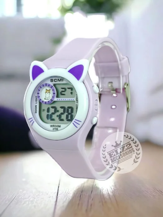 Reloj Digital Kawaii Gato con Luz Resistente al Agua