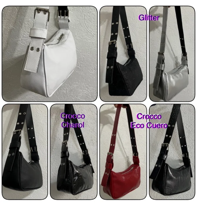 Cartera Mini Bags Baguette Crocco Charol Negro