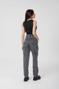 Jean Dama Cargo Negro Gastado Rigido - Miniatura 2